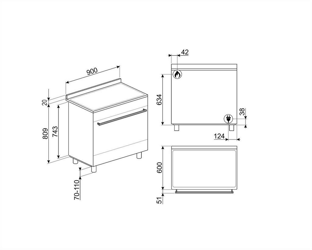 Smeg gasfornuis oven open zijaanzicht