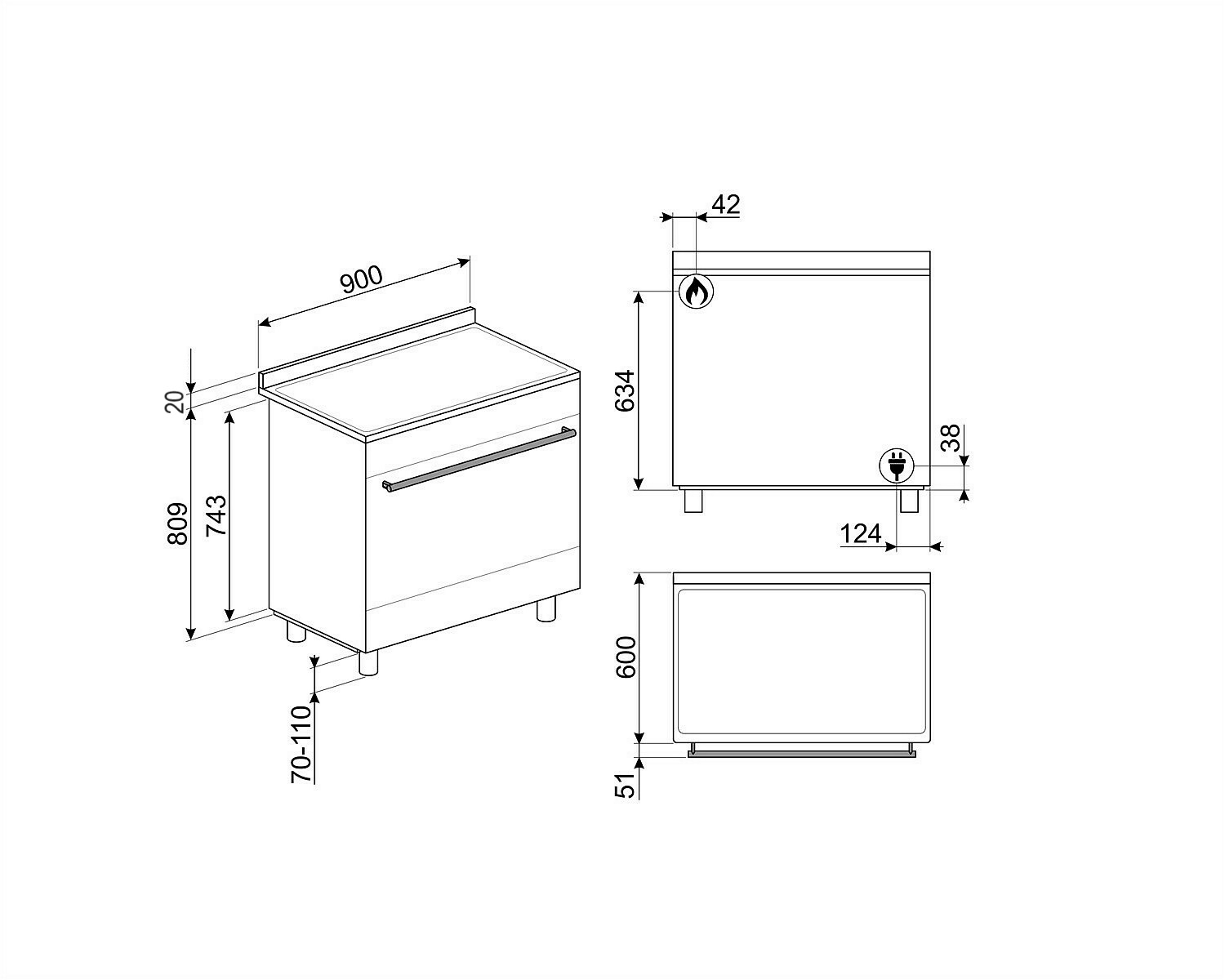 Smeg gasfornuis oven open zijaanzicht