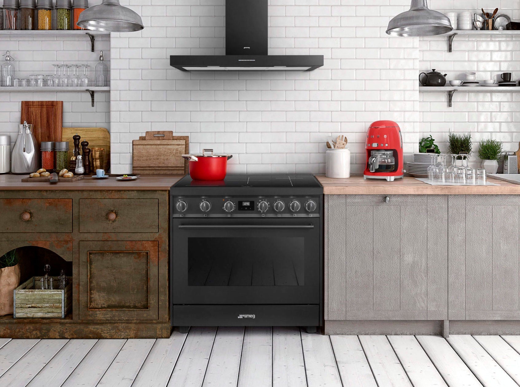 Smeg 90cm inductie fornuis in keukenopstelling