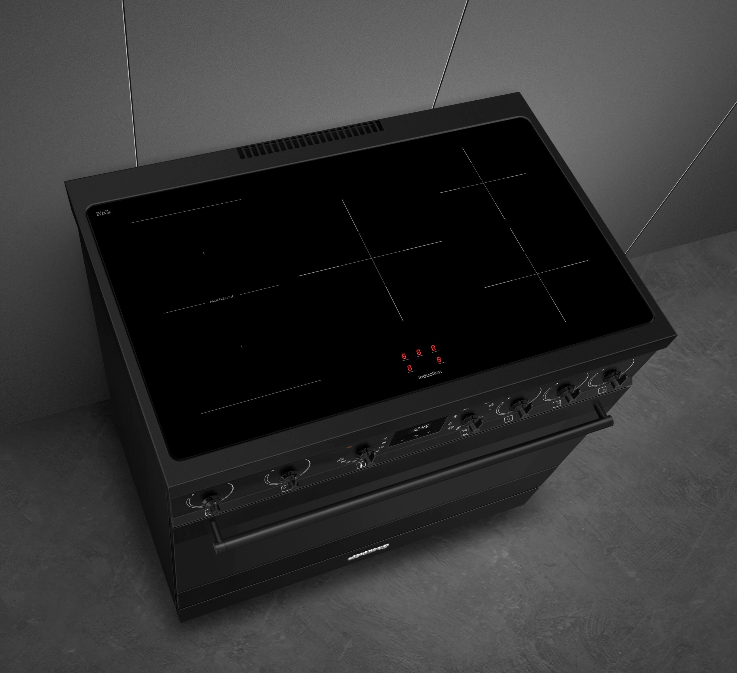 Smeg 90cm inductie fornuis – vooraanzicht zwart