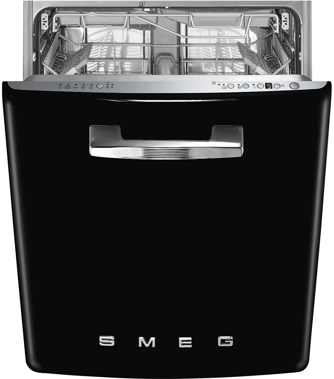 SMEG lave-vaisselle encastrable noir - vue de face avec porte ouverte