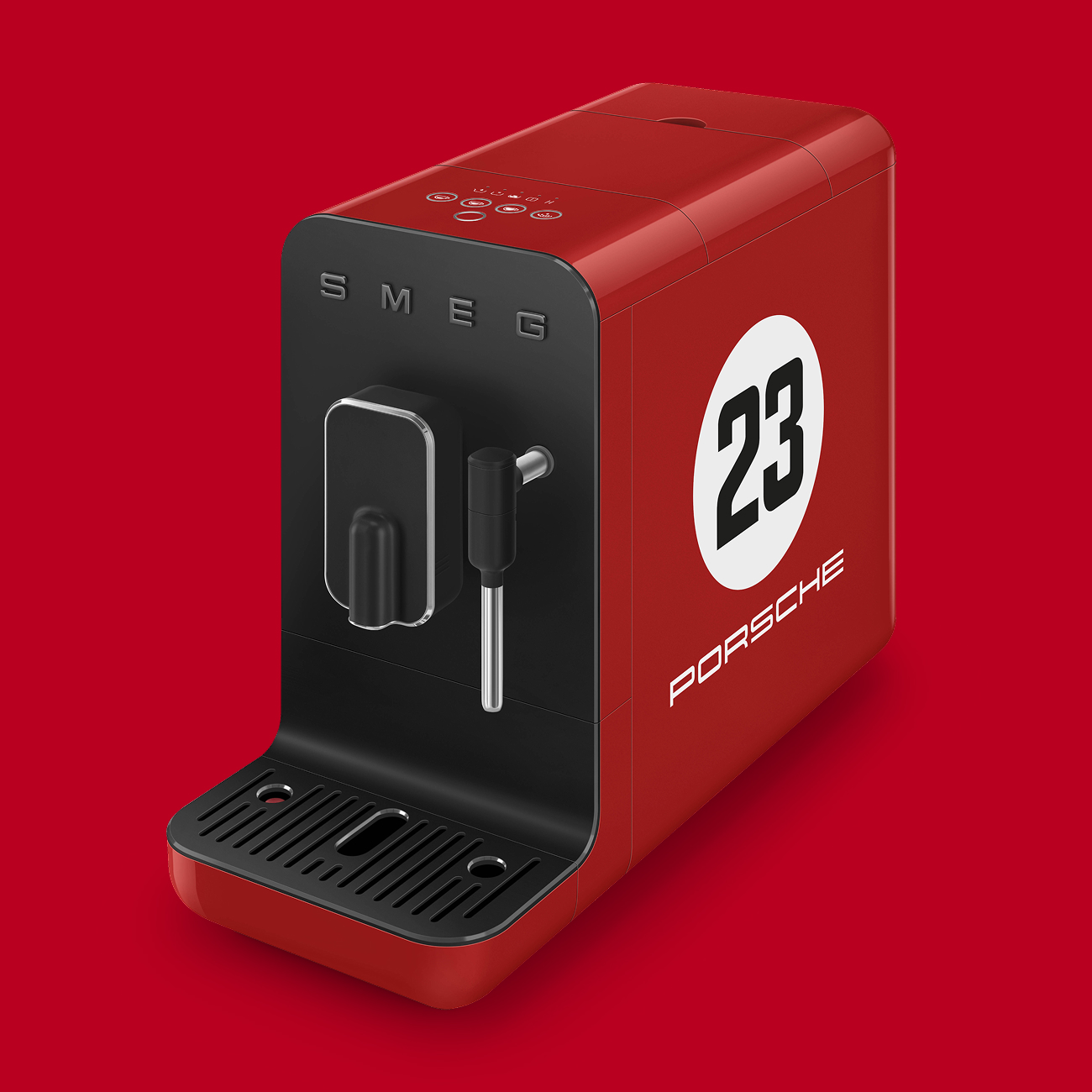 SMEG x Porsche BCC02 espressomachine rood – vooraanzicht