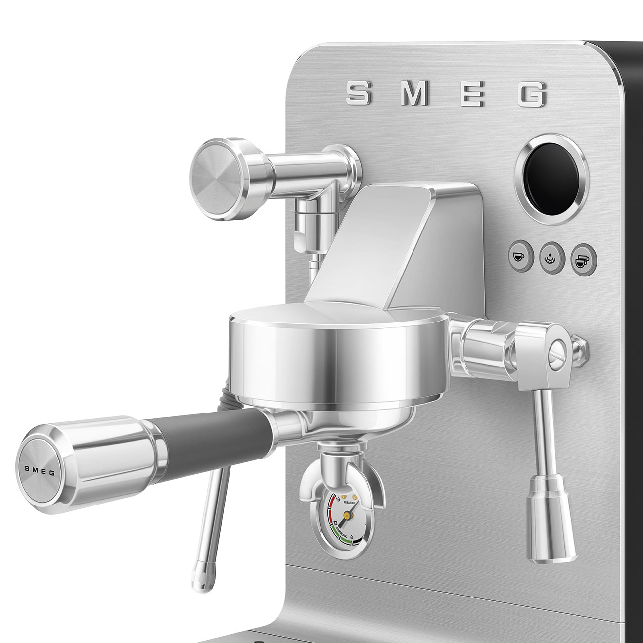 SMEG Espressomachine detail – portafilter en stoomstaf