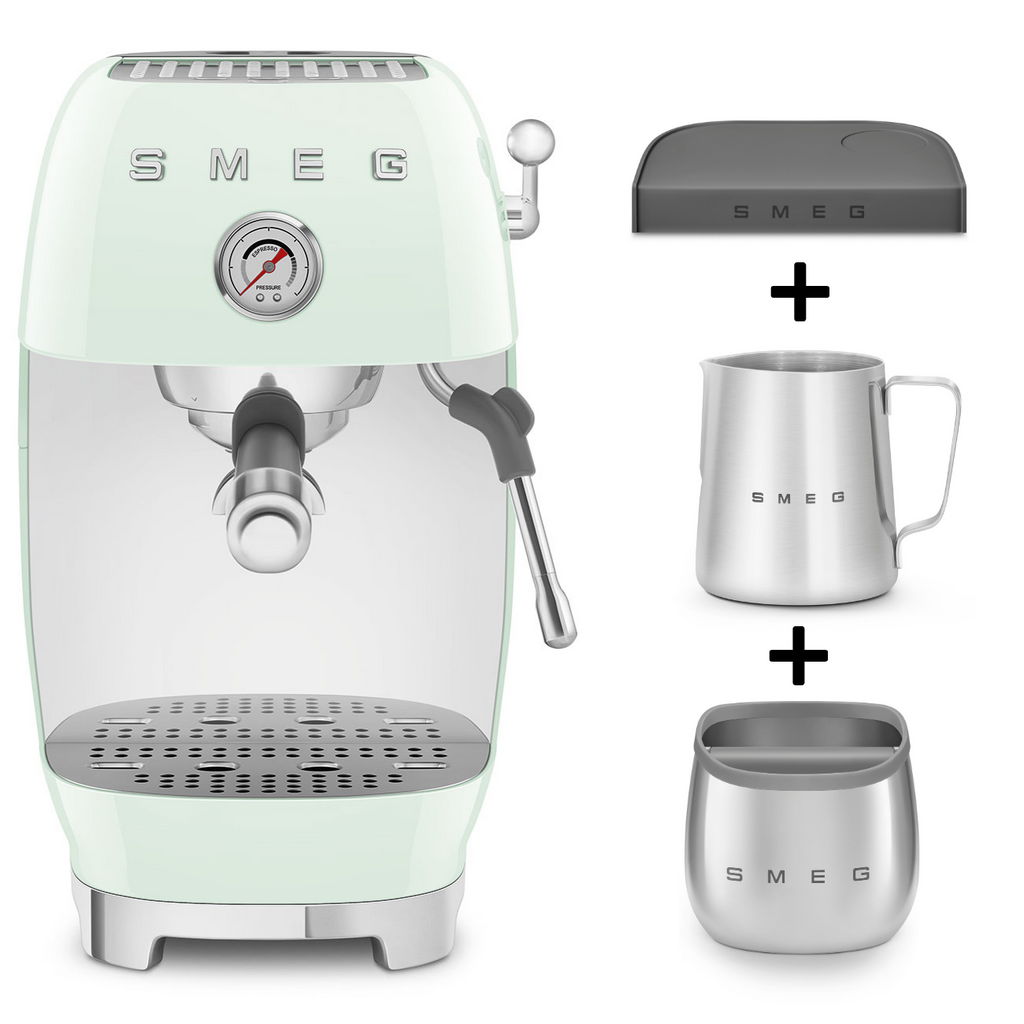 SMEG Espressomachine pastelgroen volledig overzicht met accessoires