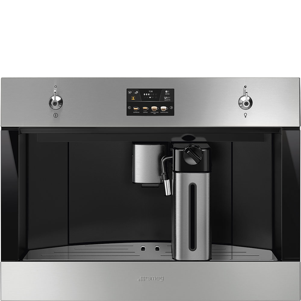 Smeg inbouw koffiemachine vooraanzicht RVS