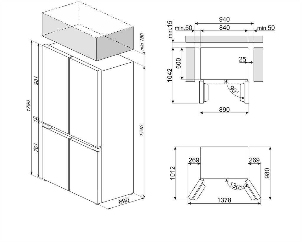 SMEG FQ60XF réfrigérateur multi-portes inox anthracite – vue de face