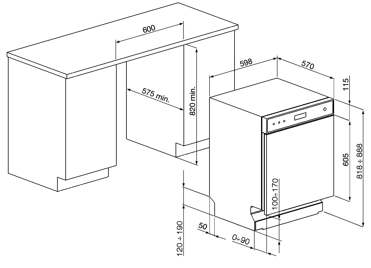 Smeg LSP292DX – Schéma d'installation et dimensions